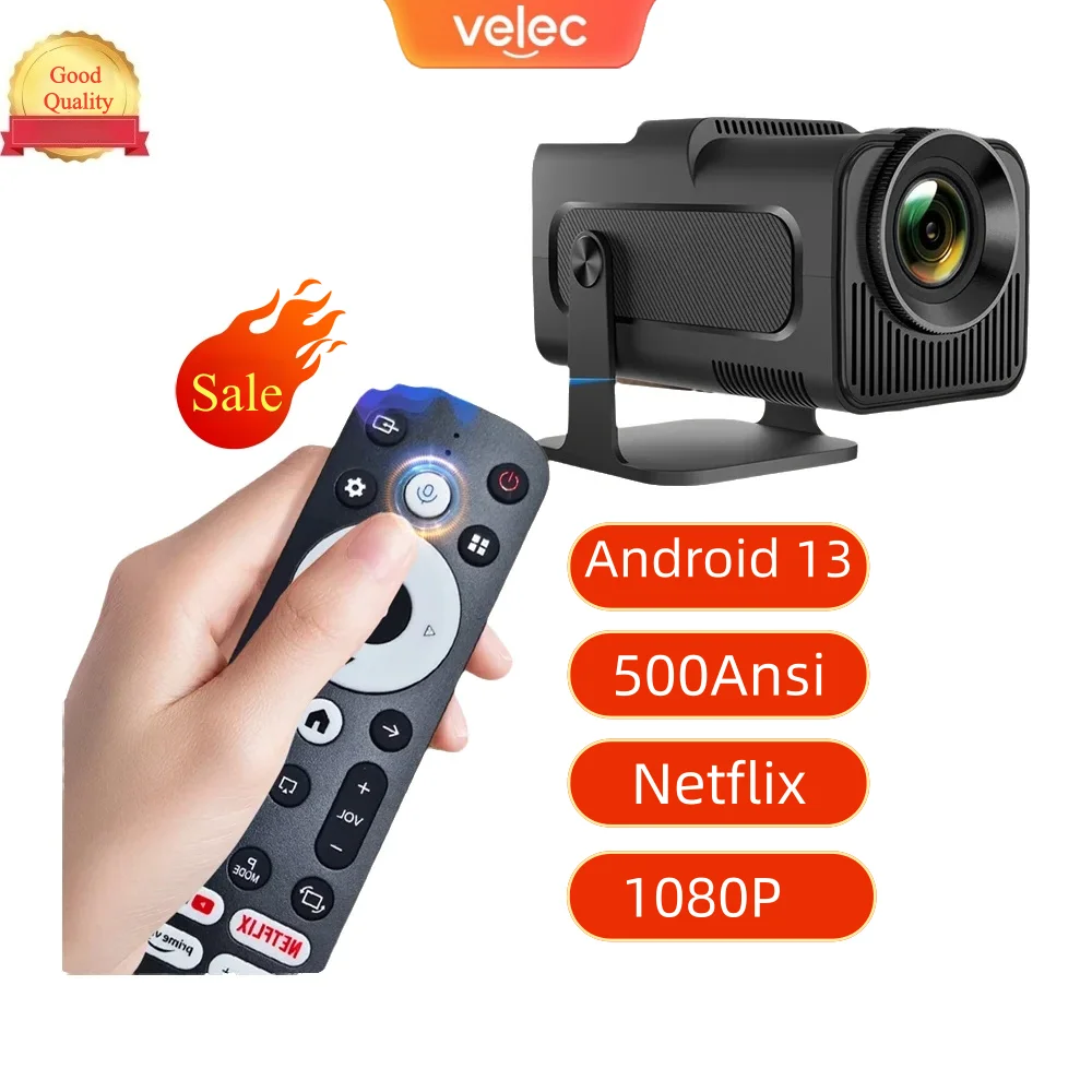 

Velec 1080P 500ANSI Android 13 Netflix Certification Projector HY320 NTV Dual WiFi BT5.2 Amlogic S950D4 Portable Voice Projector