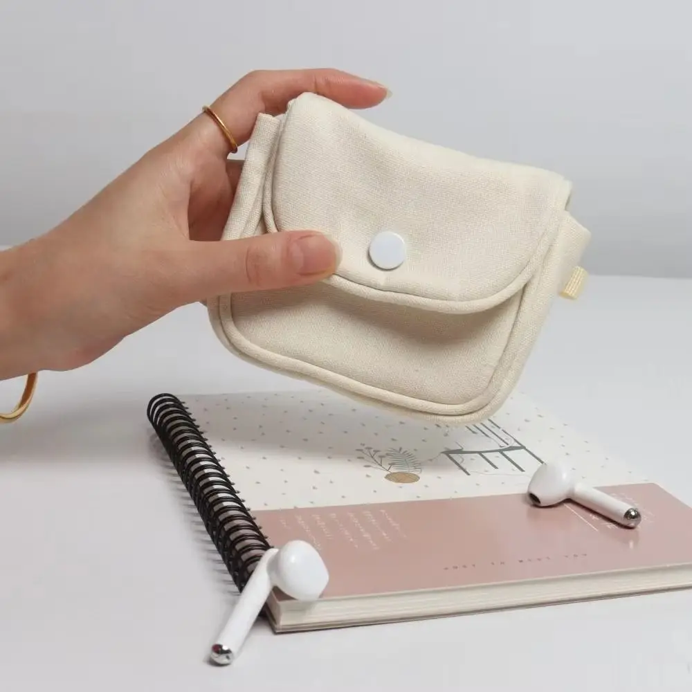 Canvas Mini Portable Coin Purse Solid Color Card Organizer Student Simplicity Wallet Key Case Headphone Bag Portable Card Holder