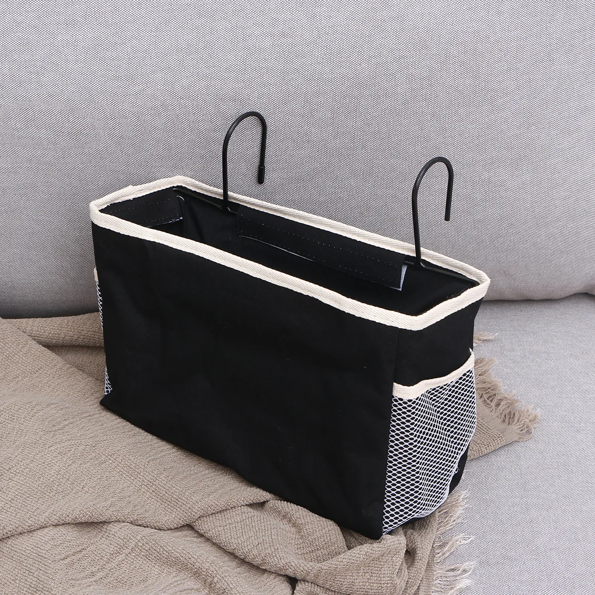 

1Pcs Black Felt Fabric Bedside Storage Bag Hanging Organizer Large Capacity for Dorm Car Bed Rail Phone Holder