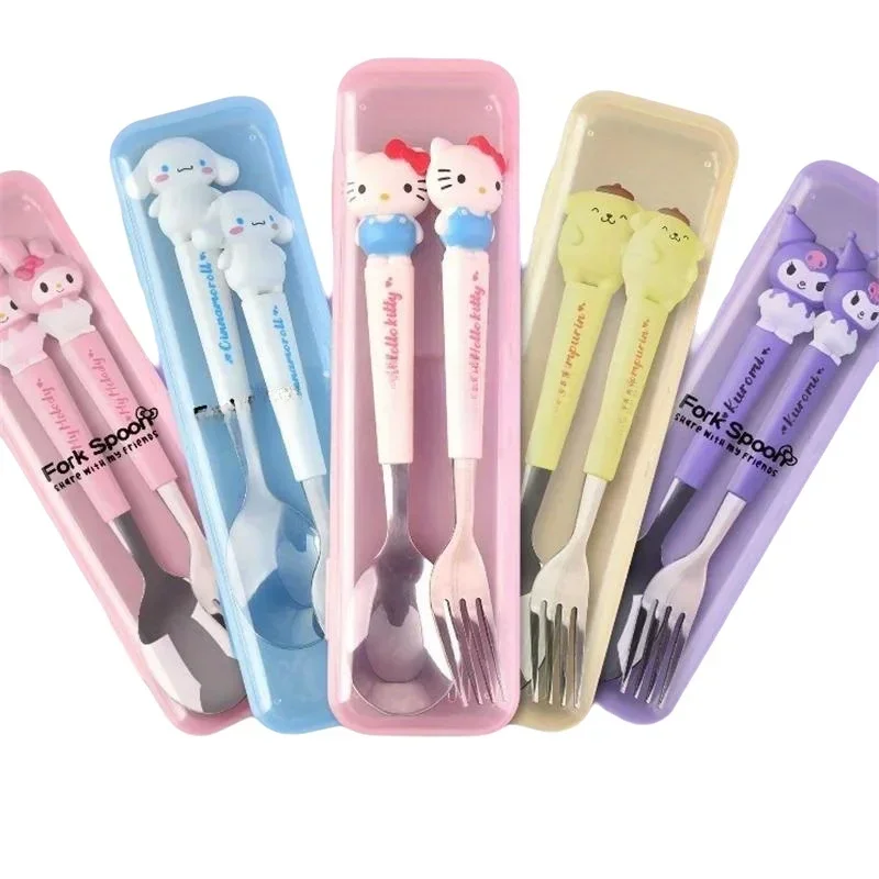 

Sanrio anime Kawaii peripheral Hello Kitty My Melody Cinnamoroll tableware set cute children's knife and fork box gift wholesale