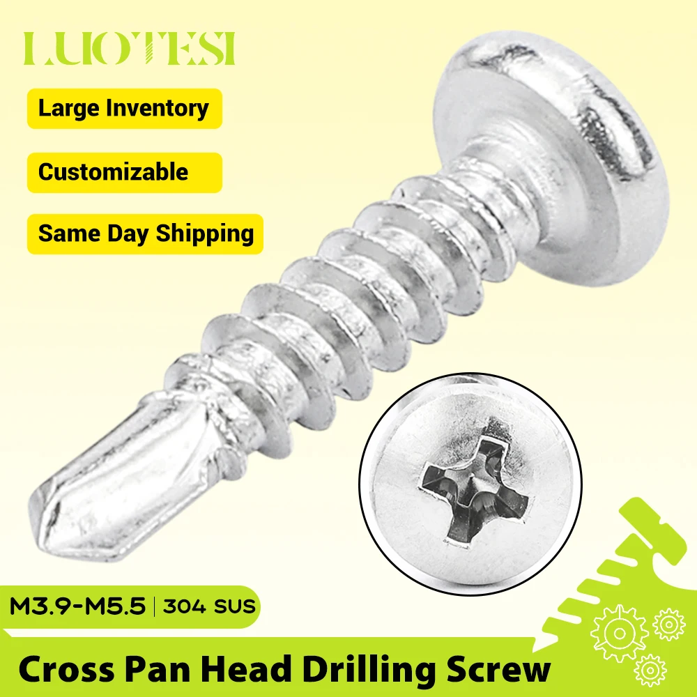Cross Pan Head Sheet Metal Self Drilling Screws 304 Stainless Steel M3.9 M4.2 M4.8 Phillips Round Screws for Plastic Wood