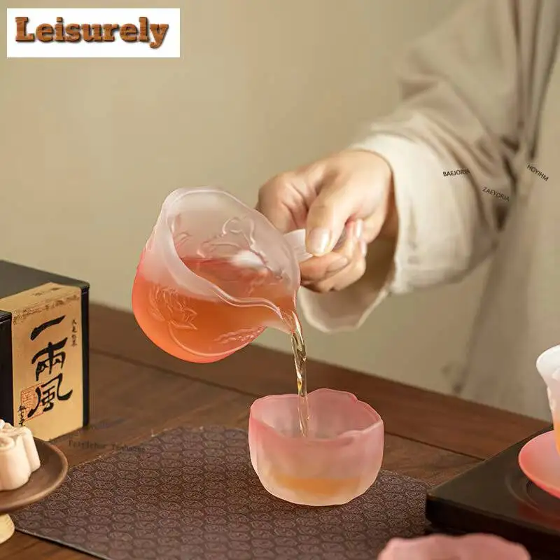 200ml Pink Mist Lotus Pond Moonlight Glass Tea Pitcher Pour Tea Cha Hai Dispenser Justice Cup Coffee Fair Mug Teaset Accessories