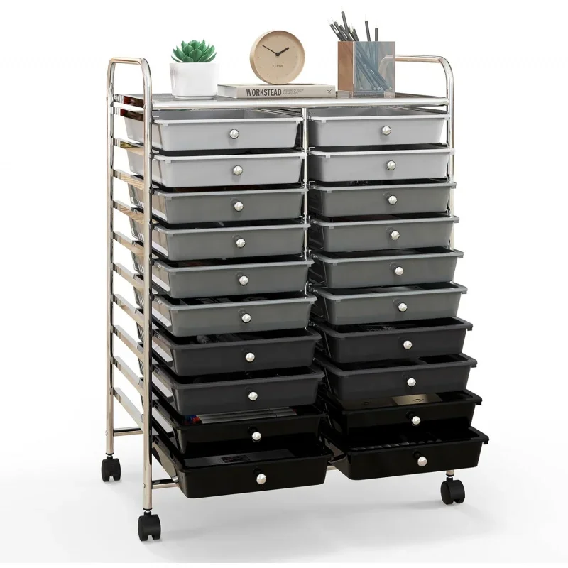 20-Drawer Organizer Cart, Mobile Utility Storage Cart with Removable Drawers & Lockable Wheels, Rolling