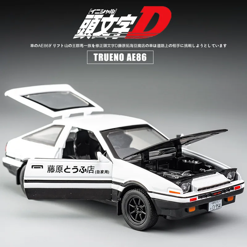 1:20 Initial D Toyota Trueno AE86 Alloy Diecast Car Model Sports Car Pull Back Vehicles Toy Cars Black Hood Toys For Boys