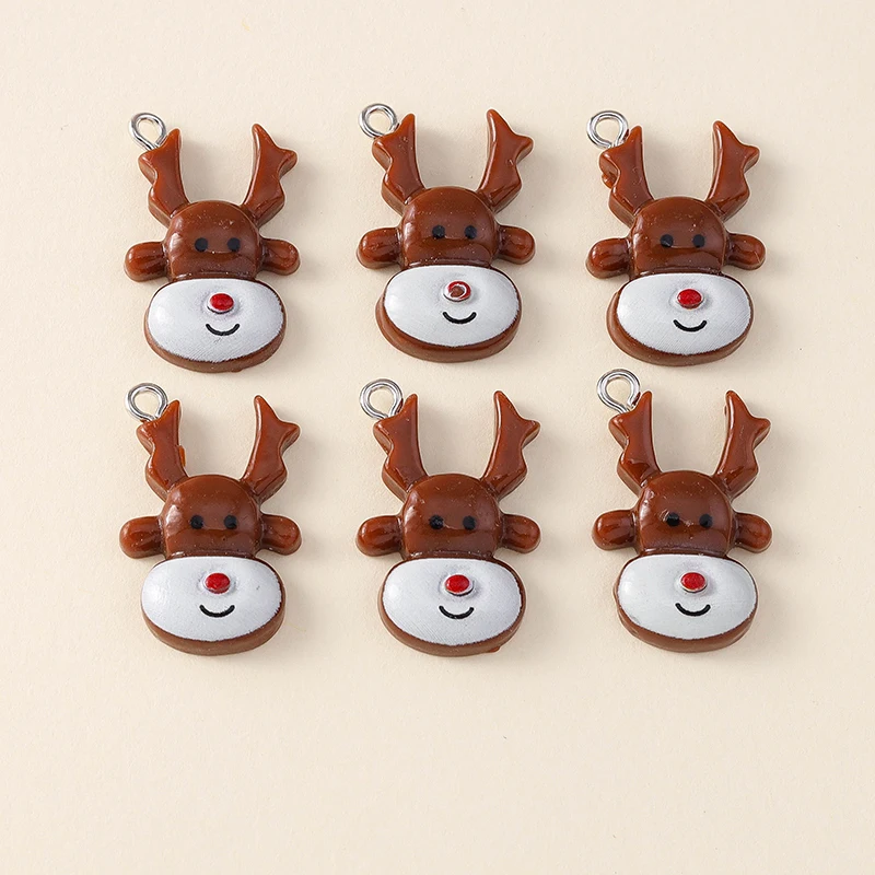 10 Stück niedliche Weihnachtsanhänger aus Kunstharz mit Weihnachtsmann, Rentier und Baum für die Herstellung von Halsketten, Ohrringen, DIY-Bastelarbeiten und Schmuckzubehör – Detail 28