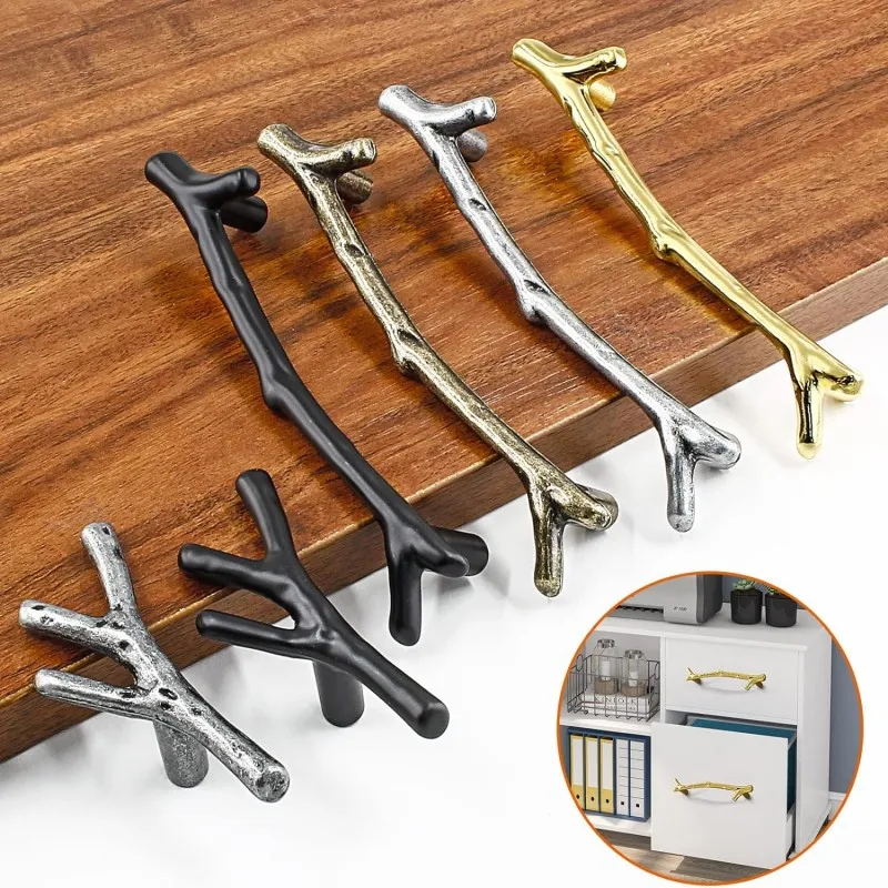 1pc Fashion Tree Branch Furniture Handle Hardware, Black Silver Kitchen Cabinet Handles Drawer Knobs Door Pulls