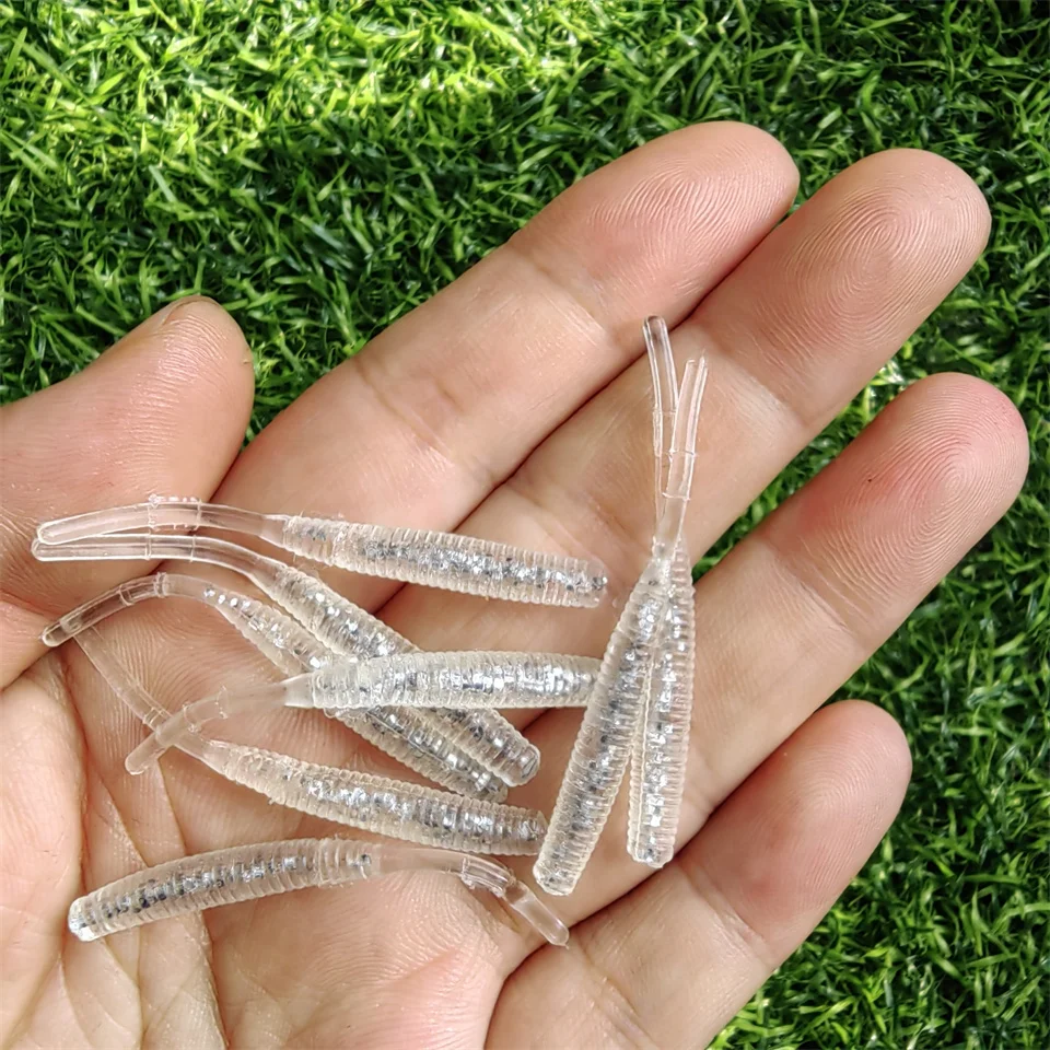 MUKUN Einzelne Nadel Schwanz Wurm Micro 48mm 0,42g Angeln Köder Ajing Kleine Rockfish Silikon Isca Künstliche Köder leuchtende Jig 12pc – Detail 6