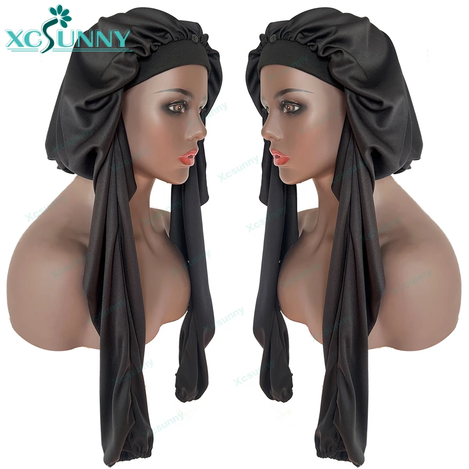 

Sleeping Night Cap Elastic Soft Hair Care Night Sleep Hats Solid Nightcap For Long Hair and Braids