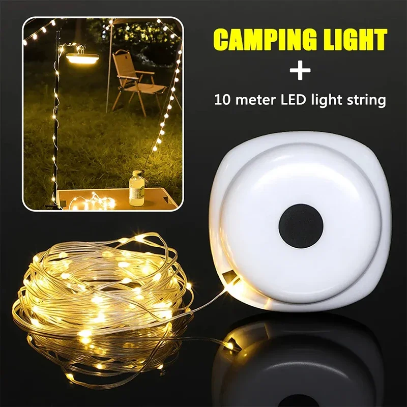 Tira de lámpara LED para acampada, cinturón de luces reciclables de 10M de longitud, impermeable, decoración de acampada y jardín al aire libre, linterna para tienda de campaña