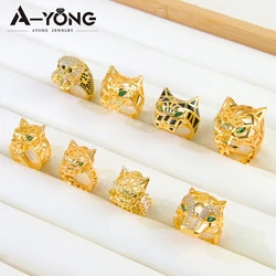 Saudi Punk Personality Leopard Ring 21k Gold Plated Italian Fashion Panther Rings Dubai Women Men Event Party Jewelry