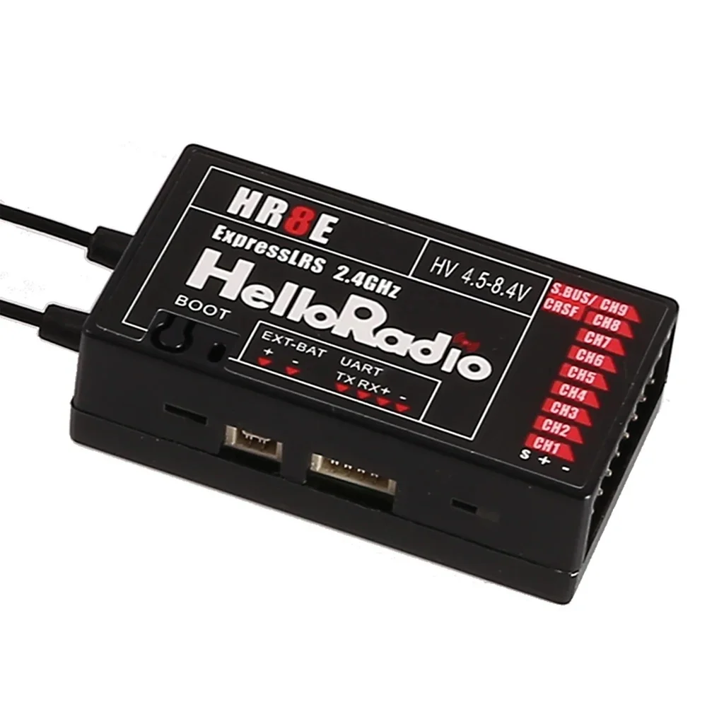 HelloRadio HR8E ELRS 2.4G 9CH PWM Low-Latency Long-Range Receiver for Fixed Wing RC Aircraft Model Drone Airplane Parts