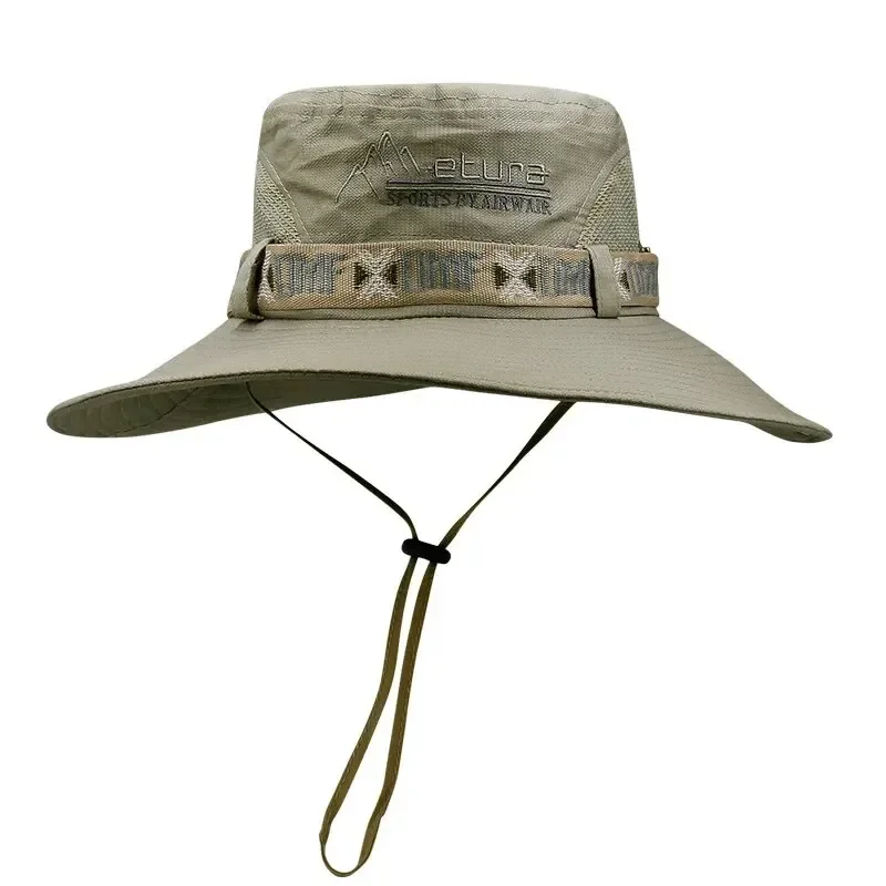 Zomer Heren Emmer Hoed Outdoor UV-bescherming Brede Rand Panama Safari Jacht Wandelen Hoed Mesh Vissershoed Strand Zonnebrandcrème Cap