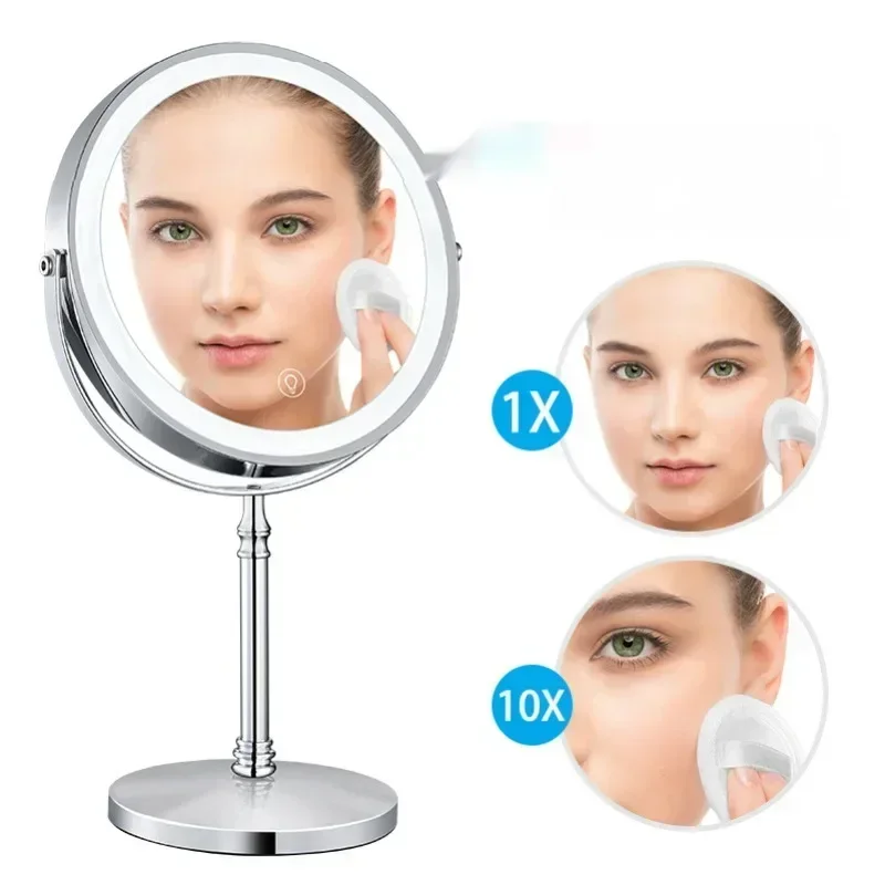 

10X Magnifying Makeup Mirror With Light LED Cosmetic Mirrors Round Shape Desktop Vanity Mirror Double Sided Backlit Mirrors