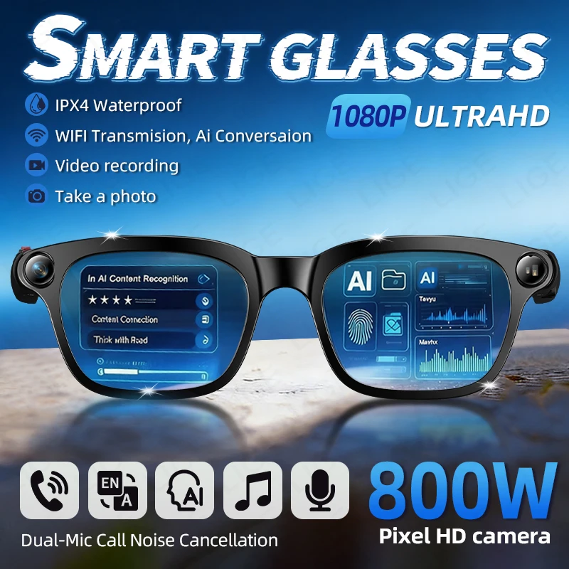 

LIGE New 800W Pixel HD Camera Photography Smart Glasses 1080P Video Shooting AI Intelligent Translation BT Call Smart Sunglasses