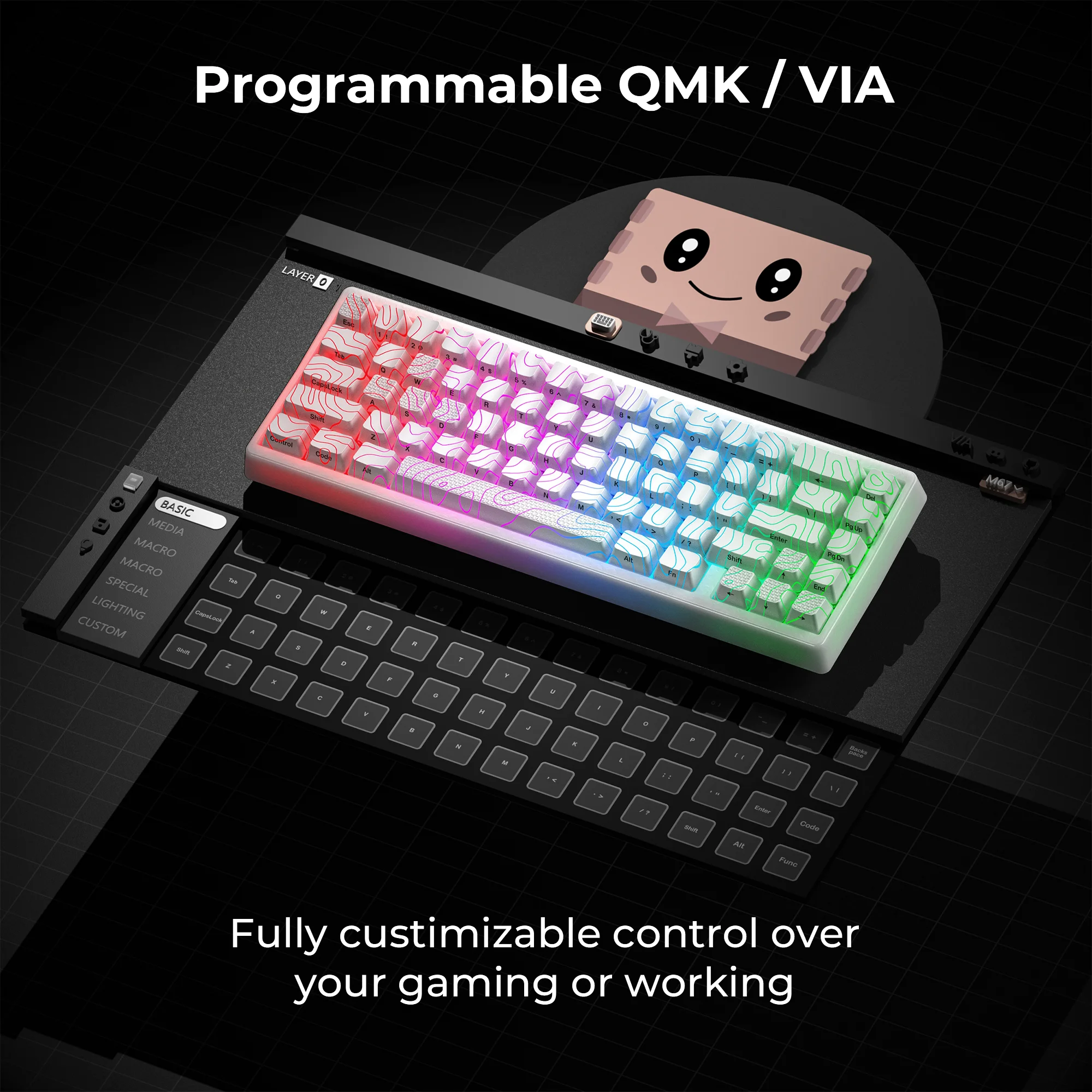 XVX M67 JadeStone White Mechanical Gaming Keyboard Wireless With