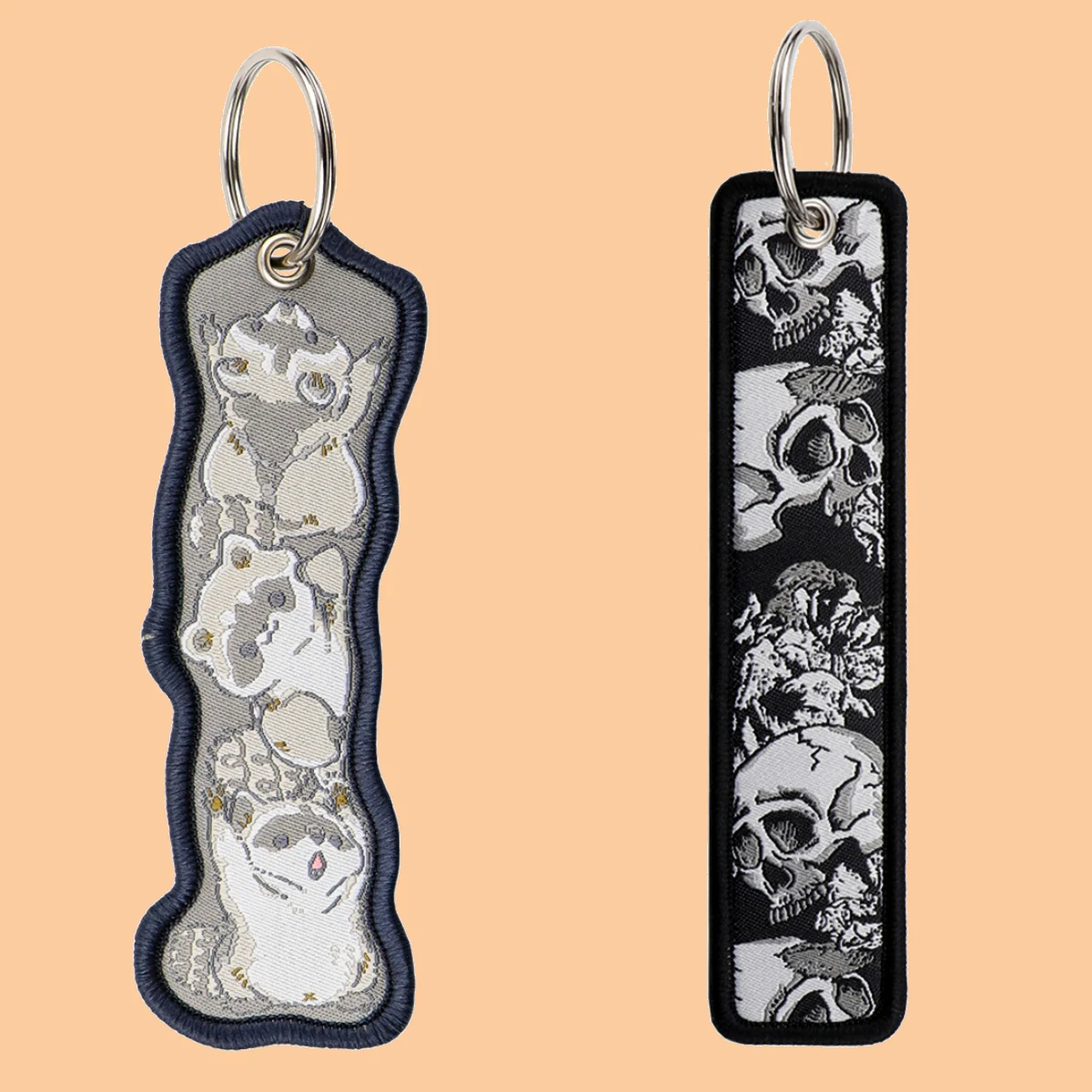 1pcs Gothic Skull Keychain for Motorcycle Cute Raccoon Key Chain for Women Men Cars Embroidery Key Tags Jewelry Gifts