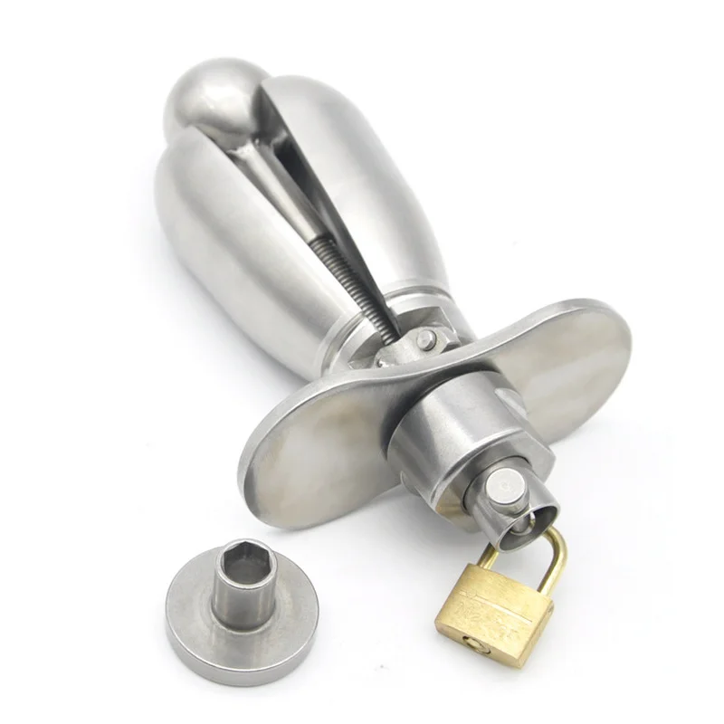 Stainless Steel Women Chastity Locking Opening Plug Adjustable Trillium Stopper Device Anal Butt Plug Sex Toys for Women Men