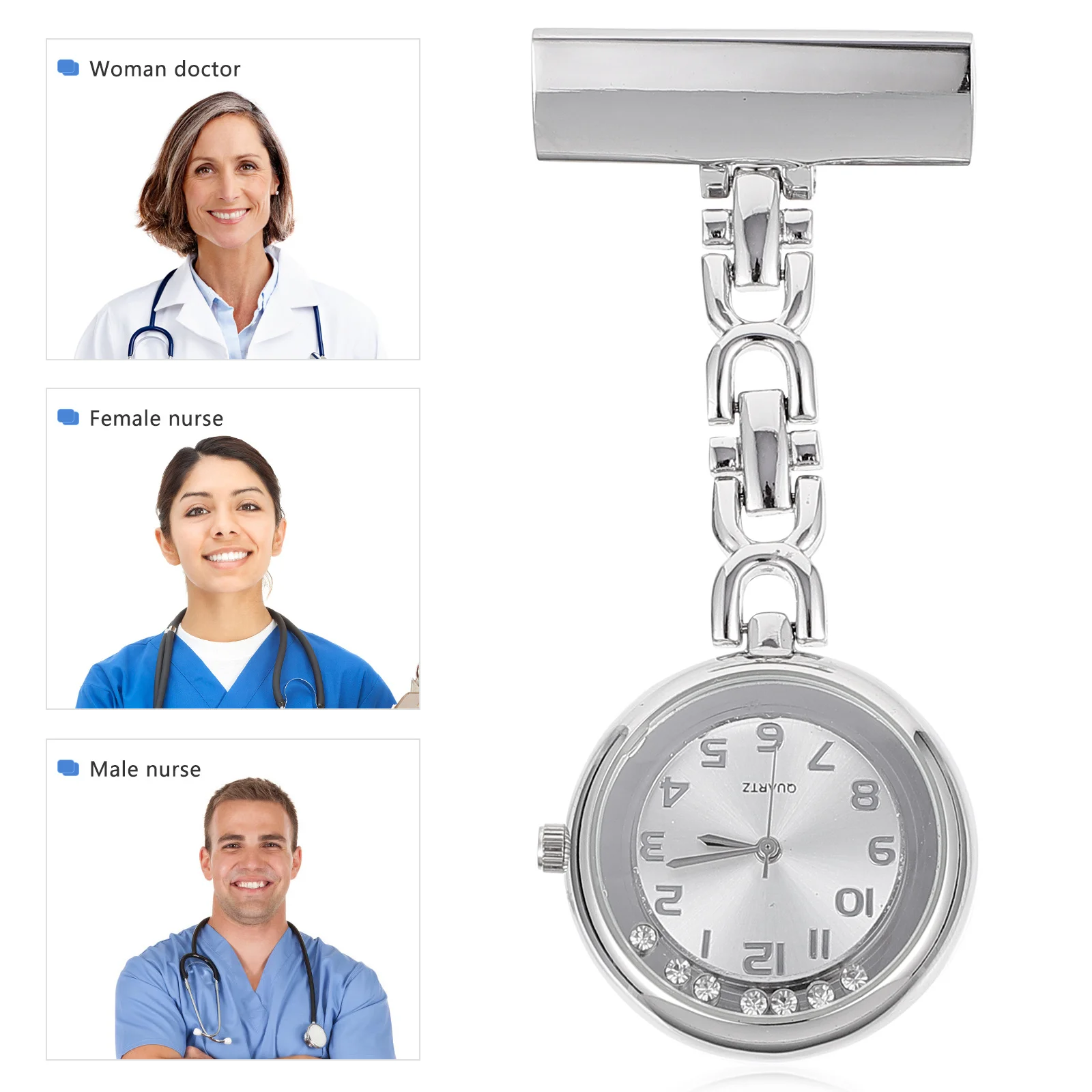 Reloj Fob de enfermera con incrustaciones de diamantes, elegante, efecto decorativo generoso, Esfera Grande, vista clara, práctico para enfermeras