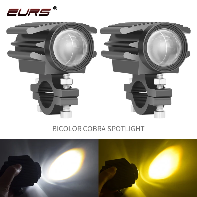 Super brilhante motocicleta led farol projetor lente olho de peixe dupla cor led moto luz nevoeiro auxiliar farol holofotes 12v 24v