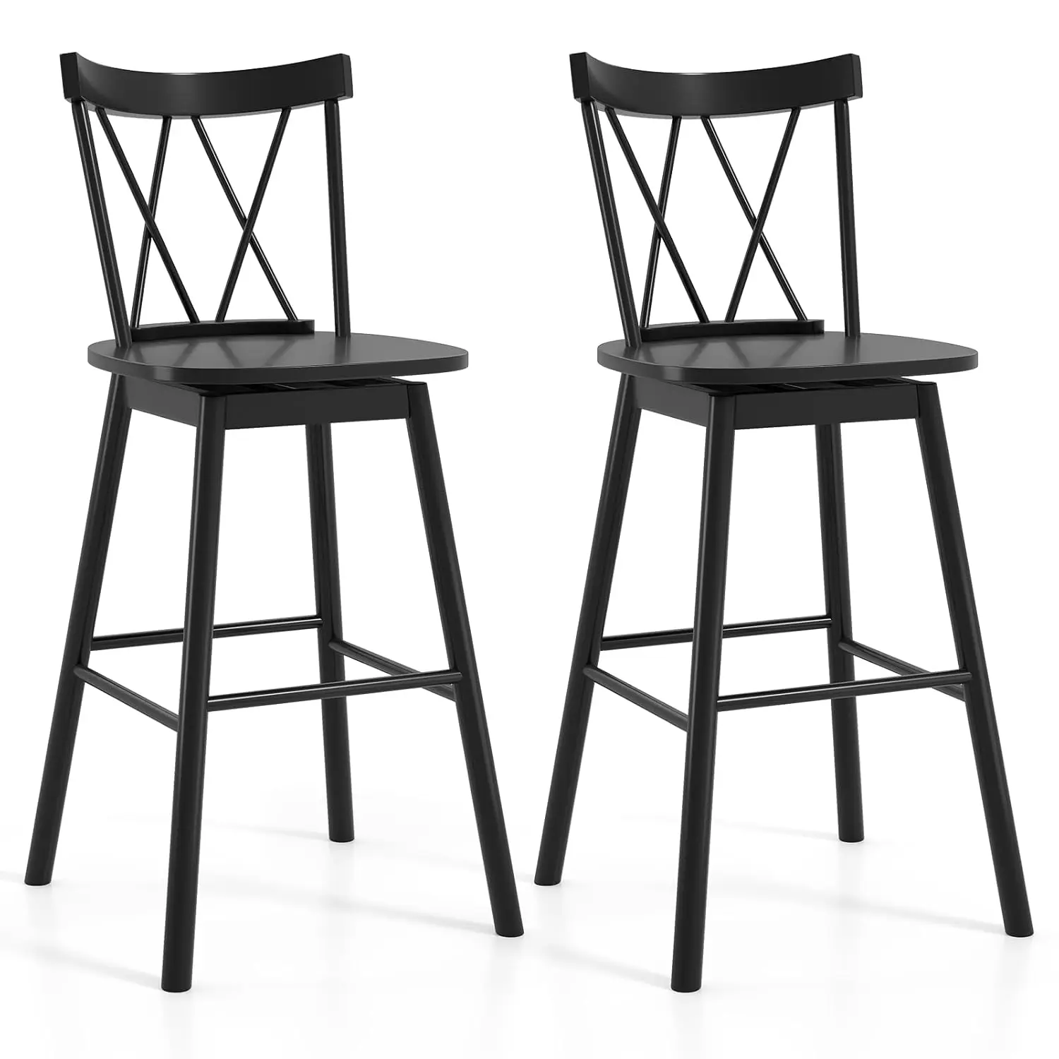 

Windsor Bar Stools Set of 2, 29" Swivel Bar Height Bar Chairs with Cross Back, Footrests & Spacious Seat, Farmhouse, Customized