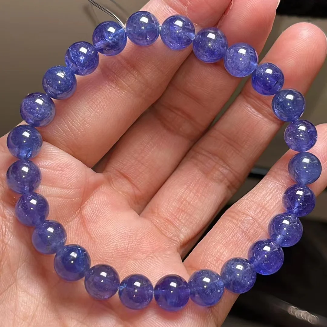 Natural Blue Tanzanite Gems Clear Round Beads Bracelet Jewelry 7.8mm From Tanzania Tanzanite Rare Stone Bangle AAAAAA