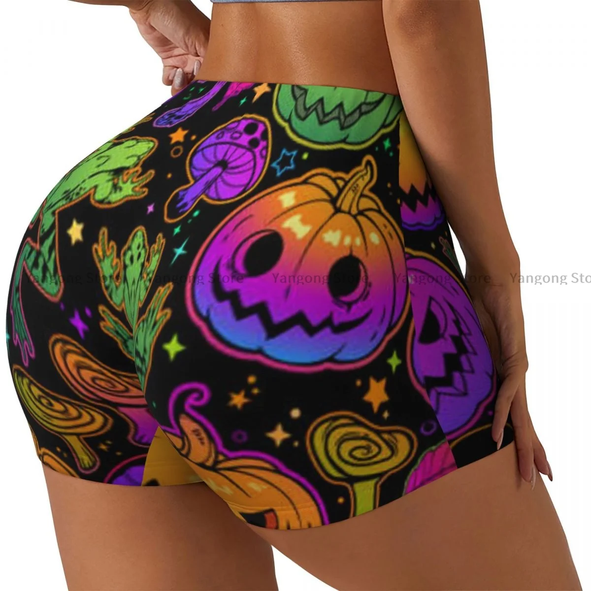 Yoga Shorts Pumpkins Mushrooms And Frogs Women Biker Tight Elastic Workout Sports Leggings Sportswear