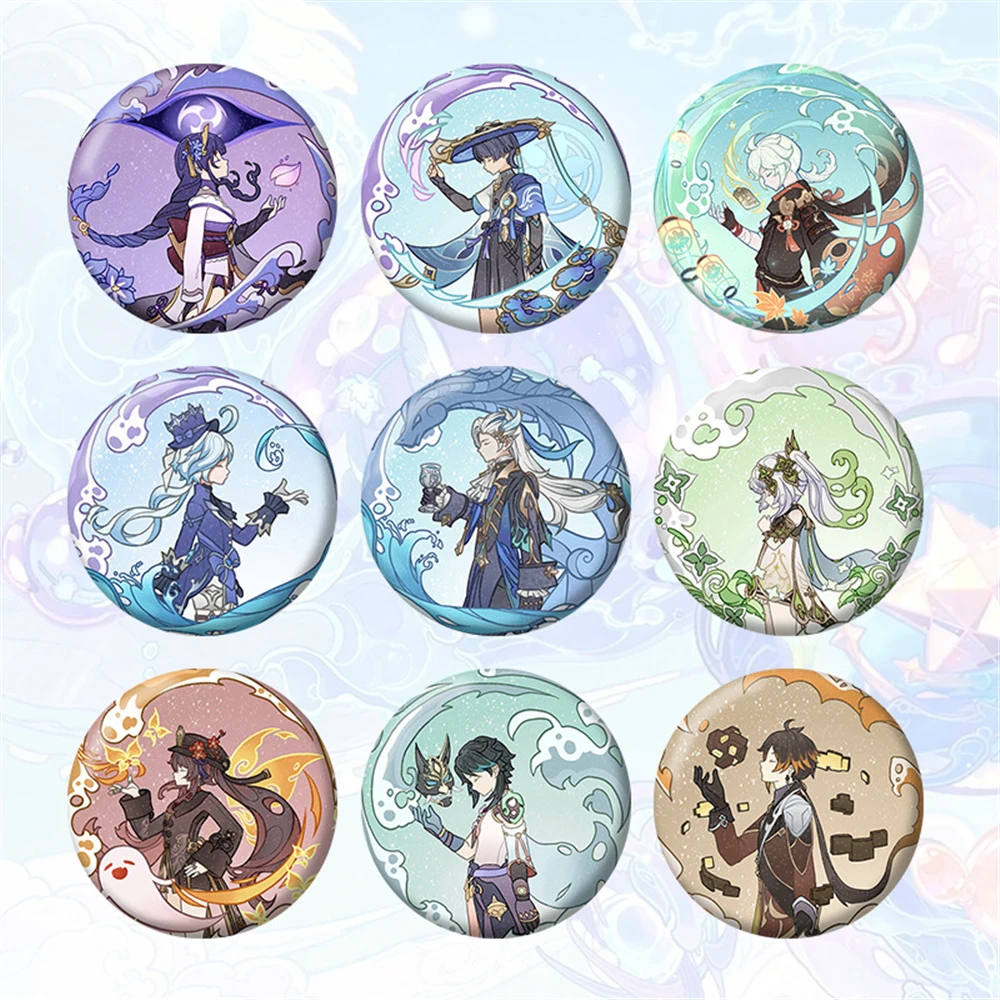 Game Genshin Impact Summertime Odyssey Fantasia Fatui Lynette Kamisato Ayaka Cosplay Costume Badge Pin SPTE Tinplate Brooch