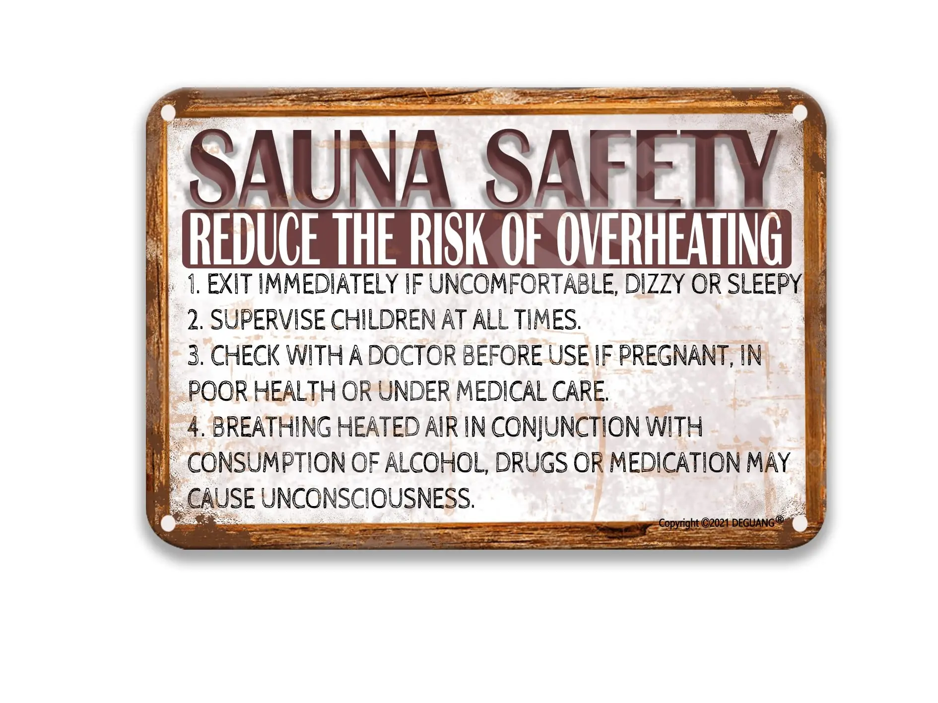 Warning Sauna Safety Reduce Risk Of Overheating Retro Art Sign Laundry Room Decor Vintage Coffee Decor Bedroom Accessories Farmh