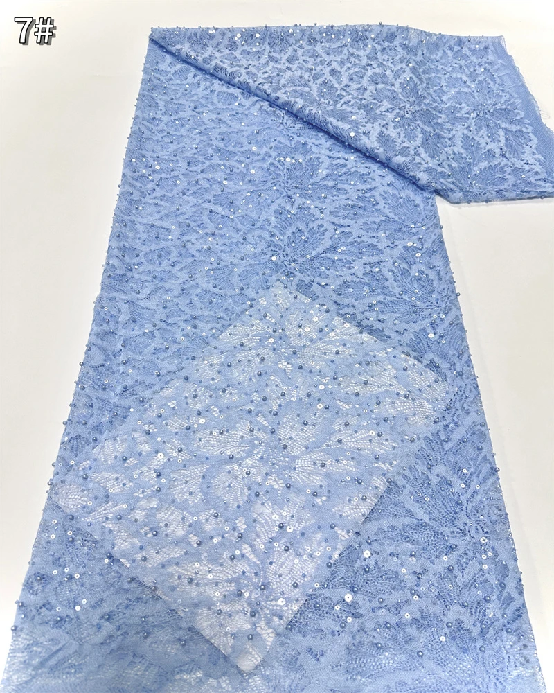 

Luxury Beaded Lace Fabric High-Quality Nigerian Wedding Fabric for Bridesmaid Dresses And Bridal Gowns
