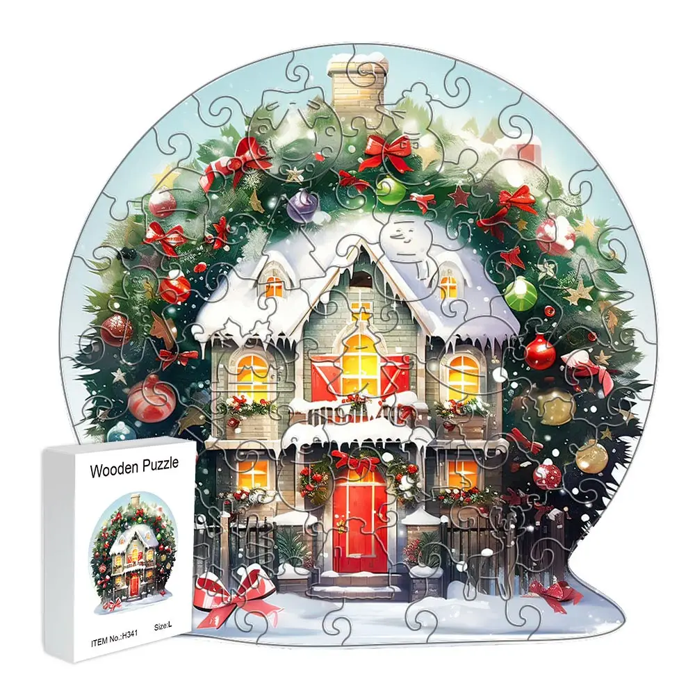 Christmas House Wooden Puzzle Exquisite A3 A4 A5 3D model wooden decoration Holiday gift Family interactive puzzle Adult enterta