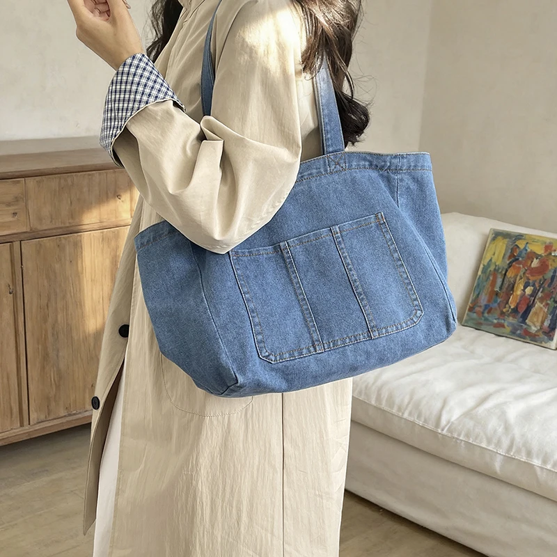 Women'S Work Bags Tote - Dames Vintage Gewassen Denim Tote Bag