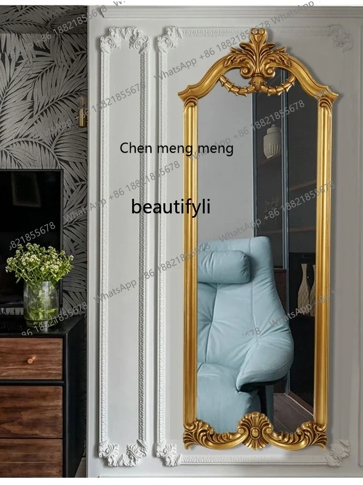 cc182American retro carved full-length mirror clothing store full body fitting, French large hanging mirror home bedroom landing