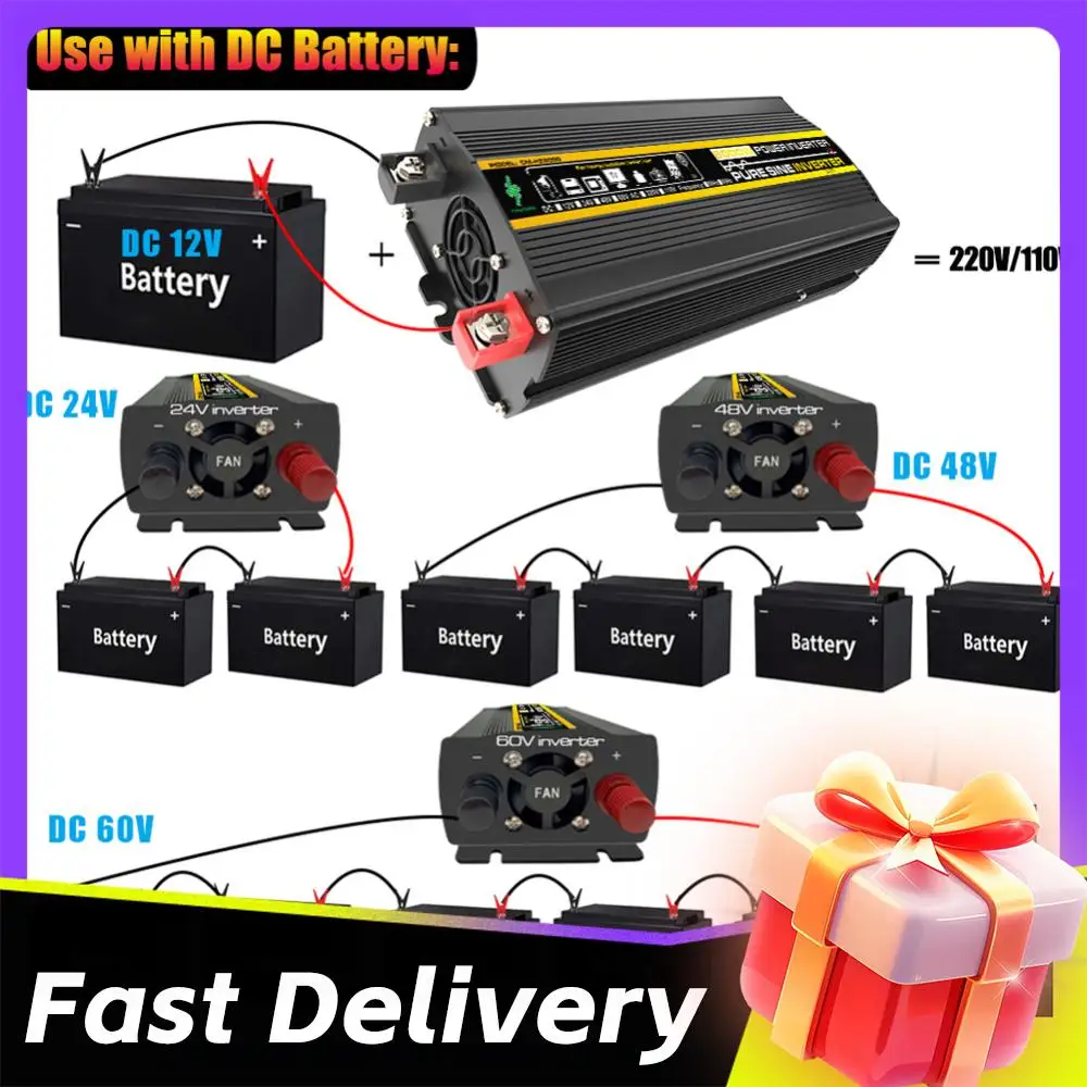 

Инвертор автомобильный 3000/4000/6000/8000 Вт с LED-дисплеем, интеллектуальный преобразователь напряжения DC 12В в AC 220В для автомобилей, автодомов и бытовой техники