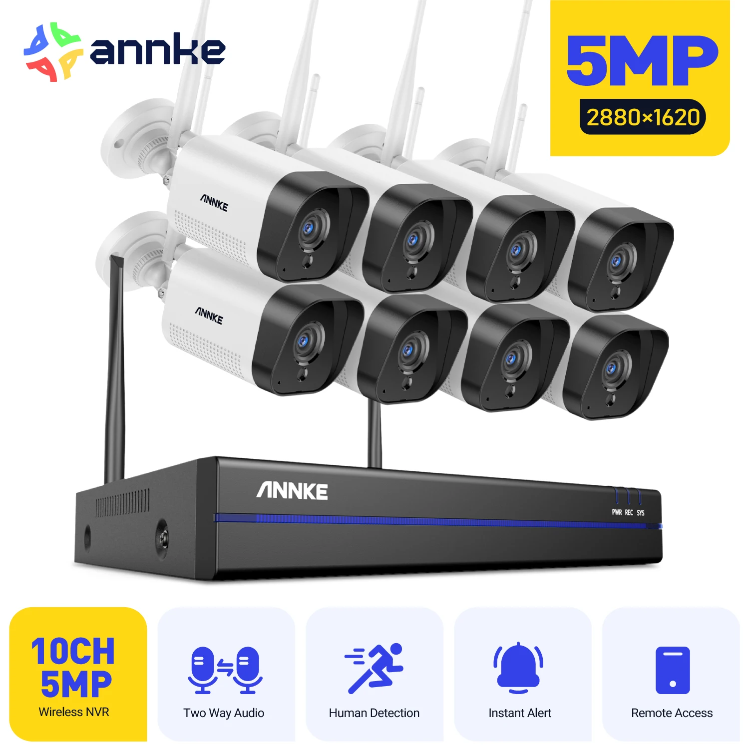 ANNKE 5MP WiFi CCTV System 16CH NVR Security Camera System Two Way Audio Outdoor Wireless IP Cameras Video Surveillance Kit
