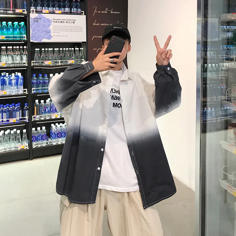 

Tie Dye Spring Harajuku Blouse Men Kimono Autumn Hit Color Cardigan Shirts Male Hawaiian Beach Club Loose Open Stitch Tops