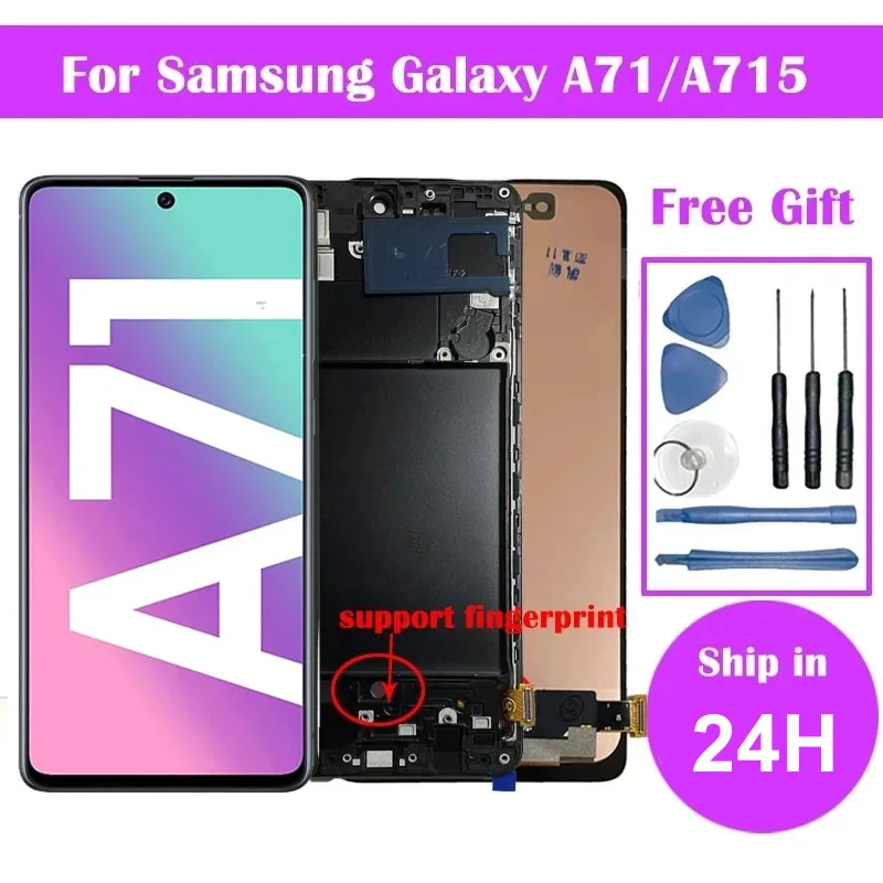 Super AMOLED For Samsung For Galaxy A71 Lcd Touch Screen Digitizer Assembly With Frame For A715 A715F A715W A715X LCD Screen