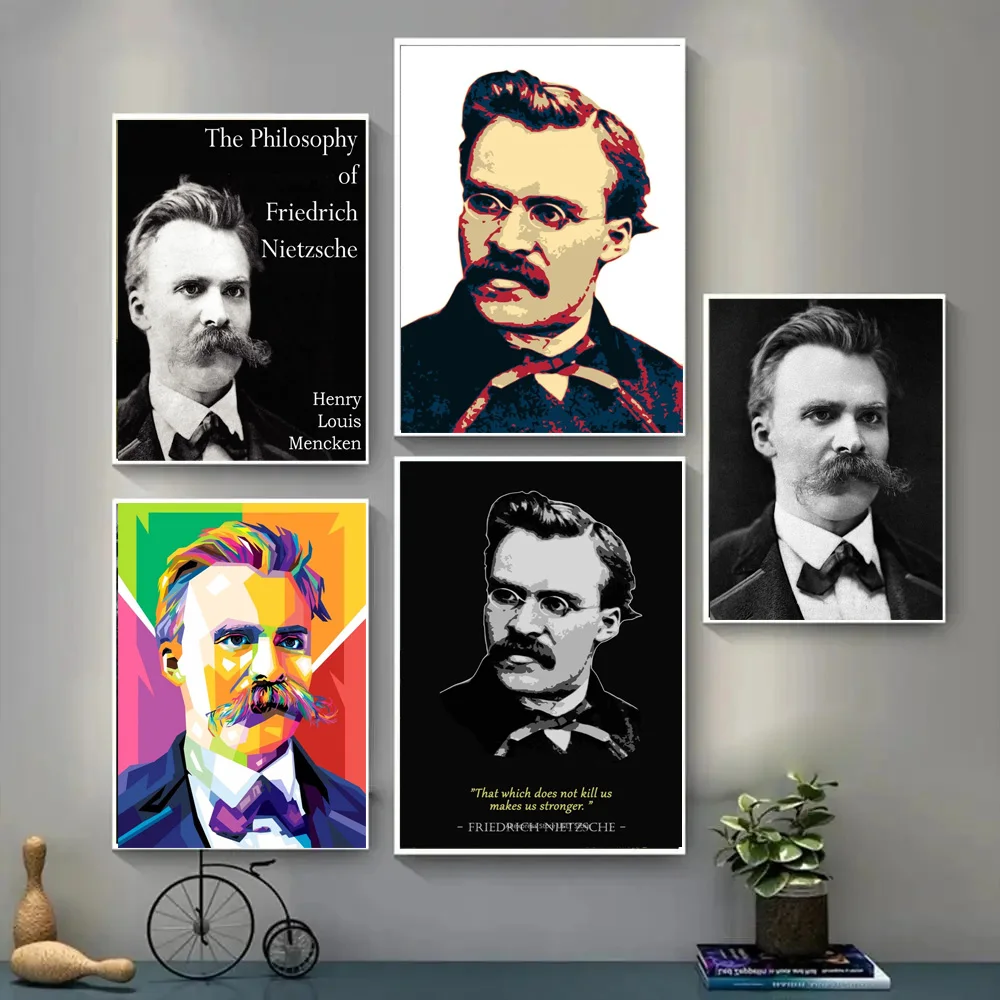 Frederick Nietzsche Philosopher Quotes Portrait Vintage Poster Prints Canvas Painting Wall Art Picture Living Room Home Decor