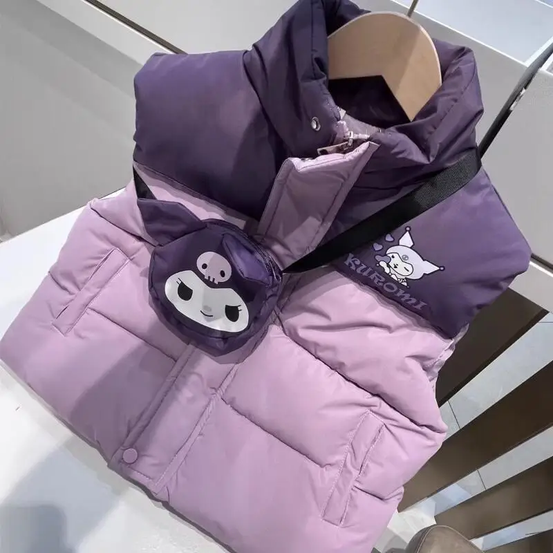 

Sanrios Kuromi детский жилет, новый стиль, кавайная хлопковая одежда, детская зимняя модная утолщенная детская хлопковая одежда среднего размера