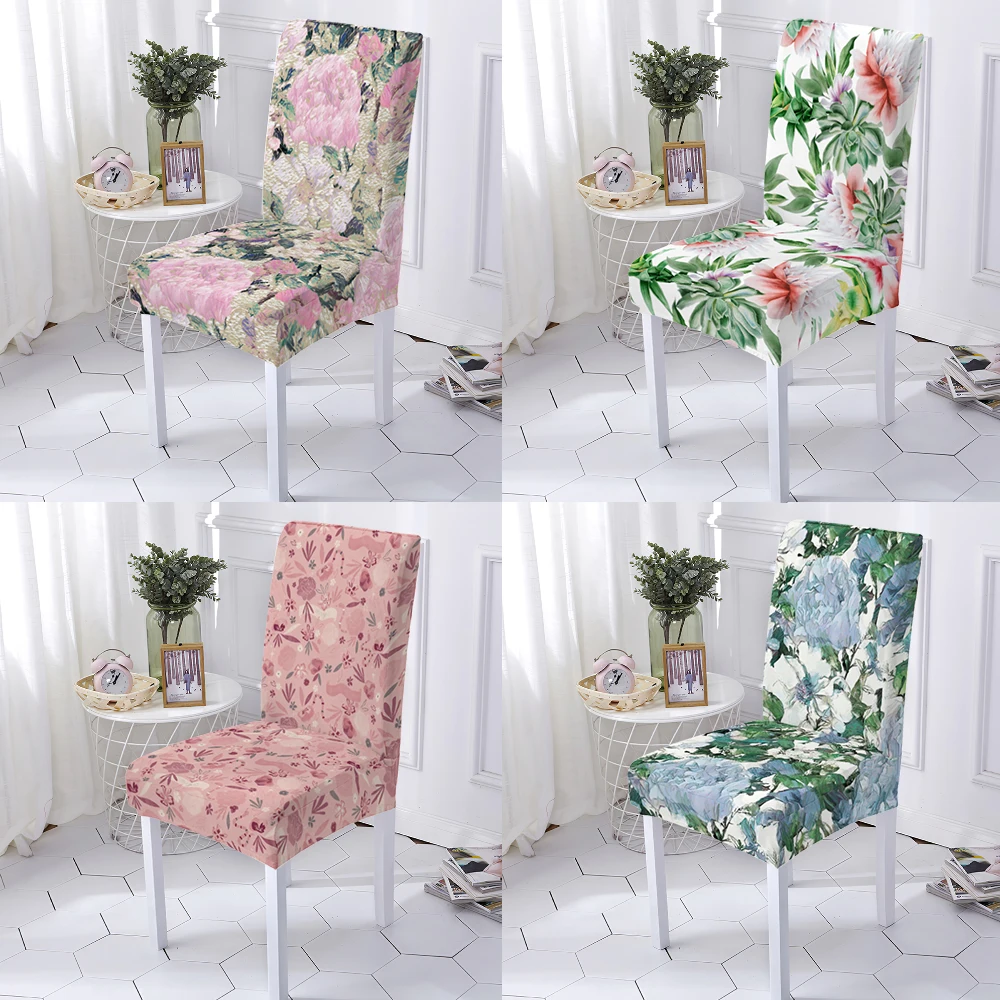 Flowers  Stretch Chair Covers   Dinner Room Anti-Dirty Kitchen Seat Cover 1Pc High Living Spandex Chair Slipcover Chairs Kitchen