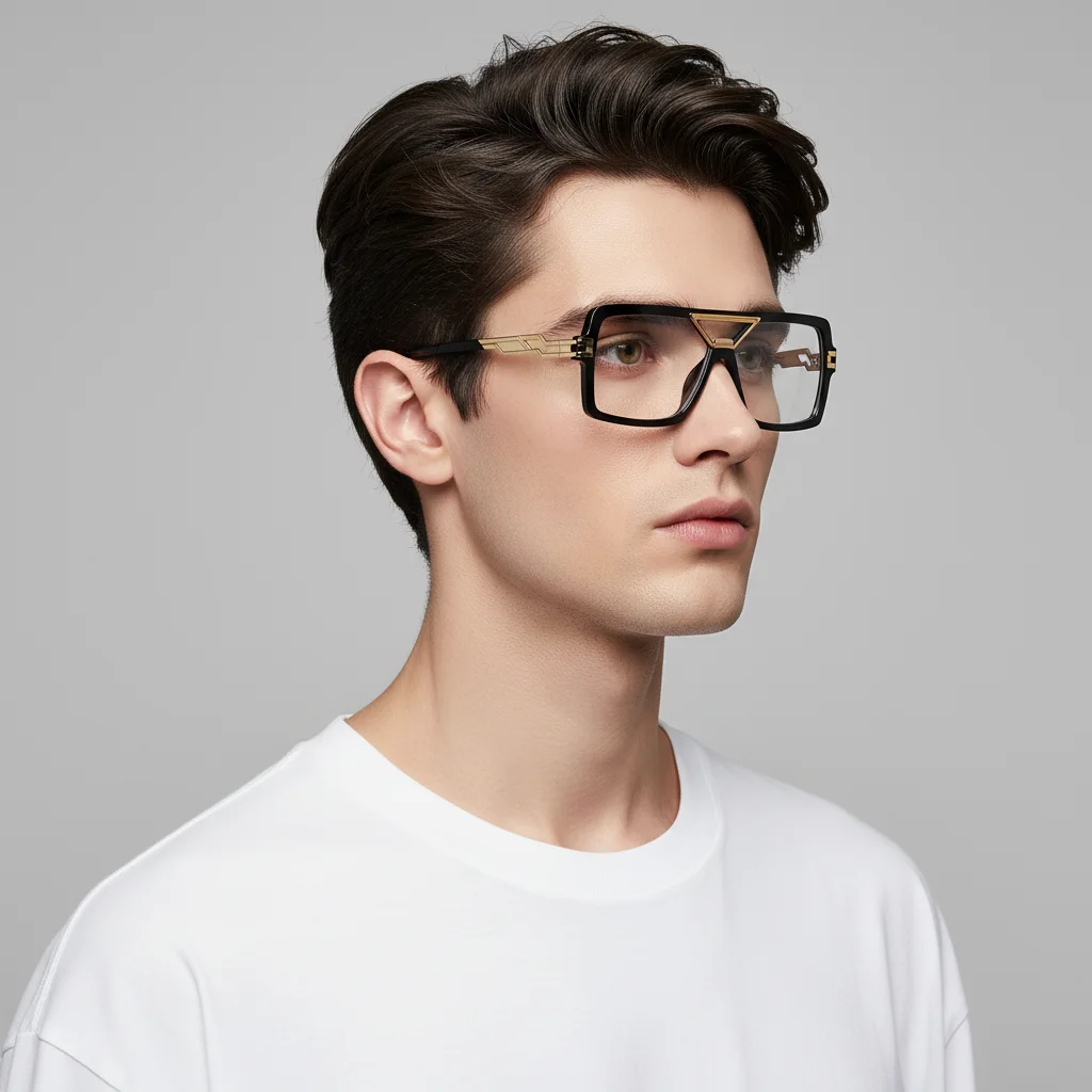 نظارات حجب الضوء الأزرق للجنسين، إطار مربع مع تفاصيل معدنية ذهبية، عدسات شفافة عالية الدقة للكمبيوتر والألعاب #1