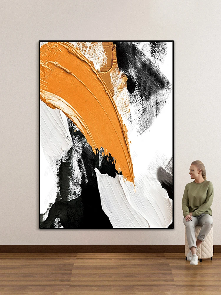 

Handmade Painting Three-Dimensional Abstract Black, White and Orange Decorative Background Wall Modern Slightly Luxury