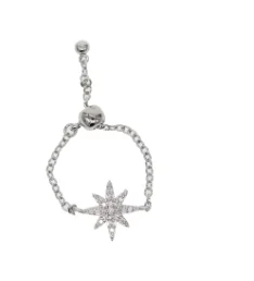 micro pave cz sparking bling star north star charm adjust chain band fashion trendy women rings