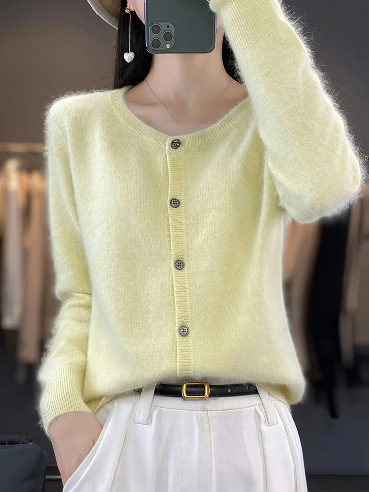 Aliselect Women Mink Cashmere Sweaters O-neck Cardigan Loose Female Super Warm Clothing Female Solid Color Knitwear Tops