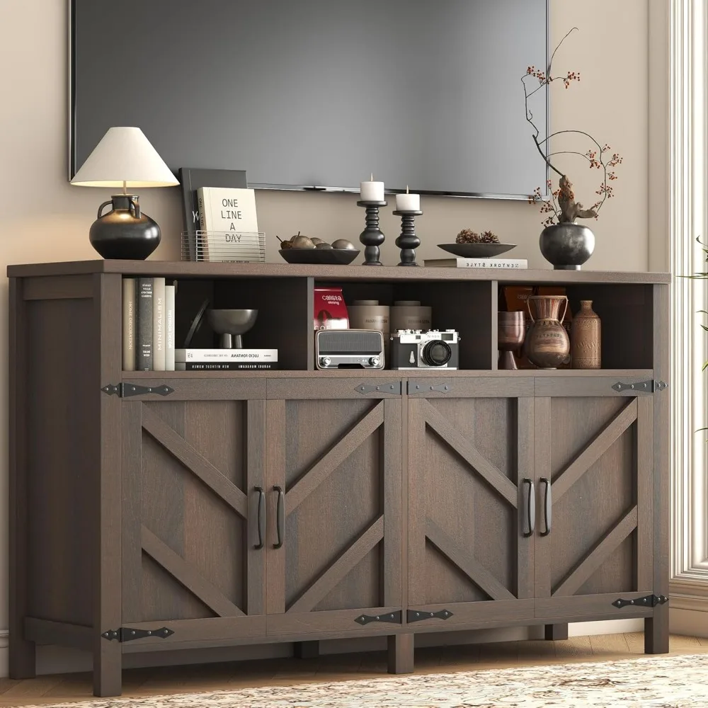 Large Farmhouse Style Buffet Sideboard with 4 Doors and Ample Storage for Kitchen and Coffee Bar