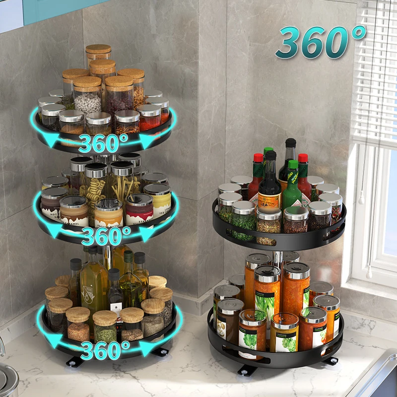 Multilevel Kitchen Rotating Condiments Shelf Turntable Candies Storage Box Bathroom Cosmetics Storage Shelf