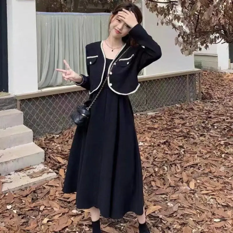 French Vintage Light Mature Women's Temperament Dress Two-piece Set 2023 Spring Autumn New Fashion Short Coat SlimOutfits Skirt