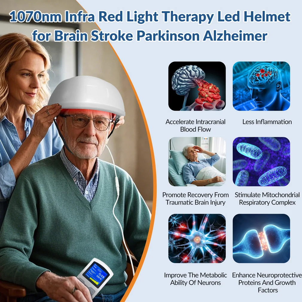 1070nm Near Infrared Light Therapy Cap Deep Tissue NIR Brain Stimulation Helmet For Parkinson Alzheimer Dementia Cognitive Function Recovery view 4