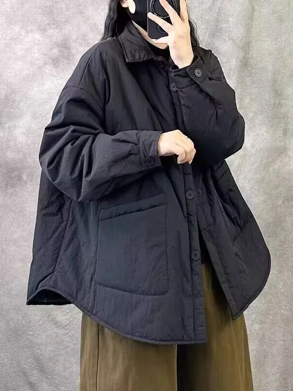 

Retro Sle ort Cotton Jaet Women's Loose Casual Warm Outerwear Autumn Winter Faion Thiened Large Size Versatile Coat