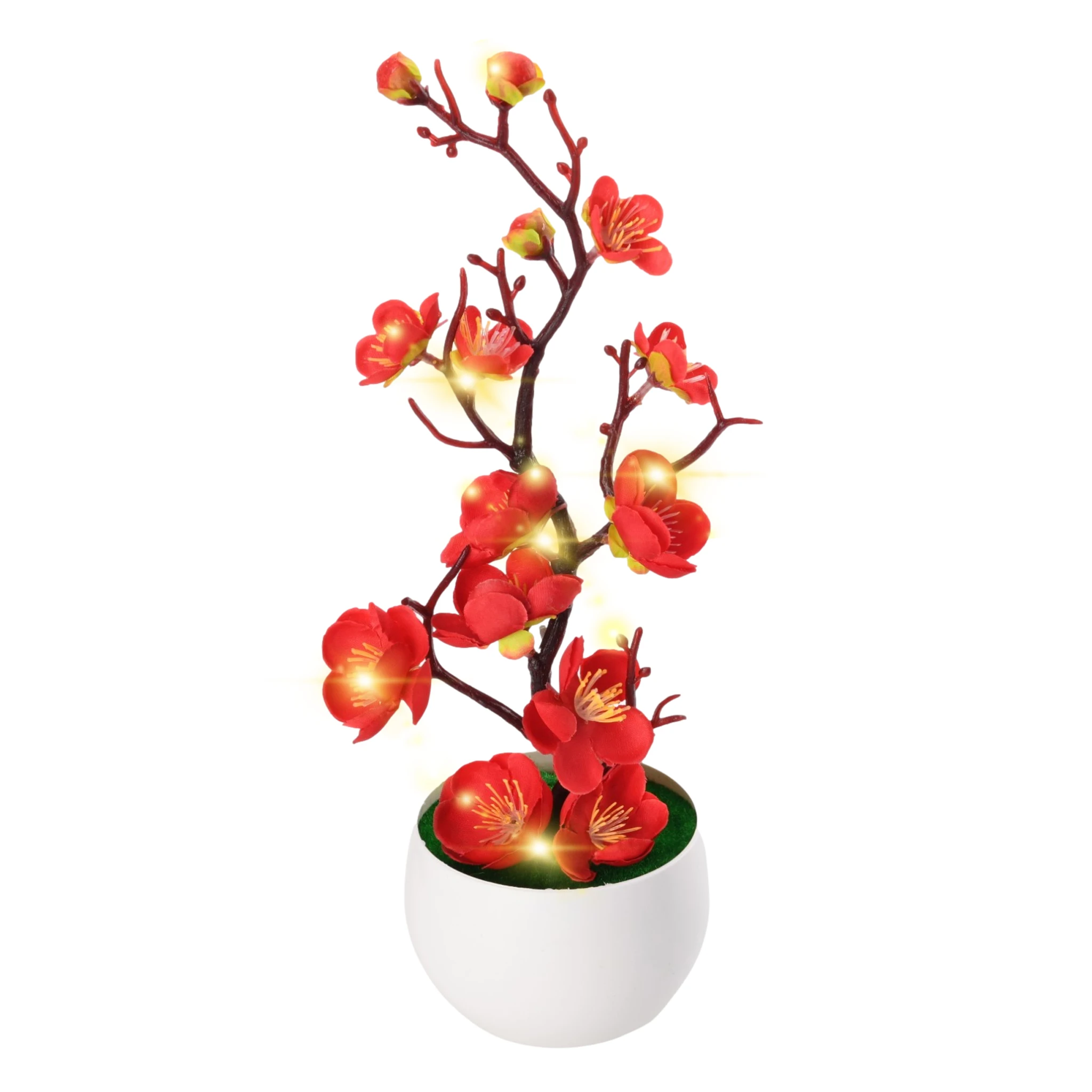 Simulación de flores de cerezo de ciruelo, planta bonsái Artificial, flores de seda en maceta para fiesta, boda, Mesa del hogar, flor falsa decorativa