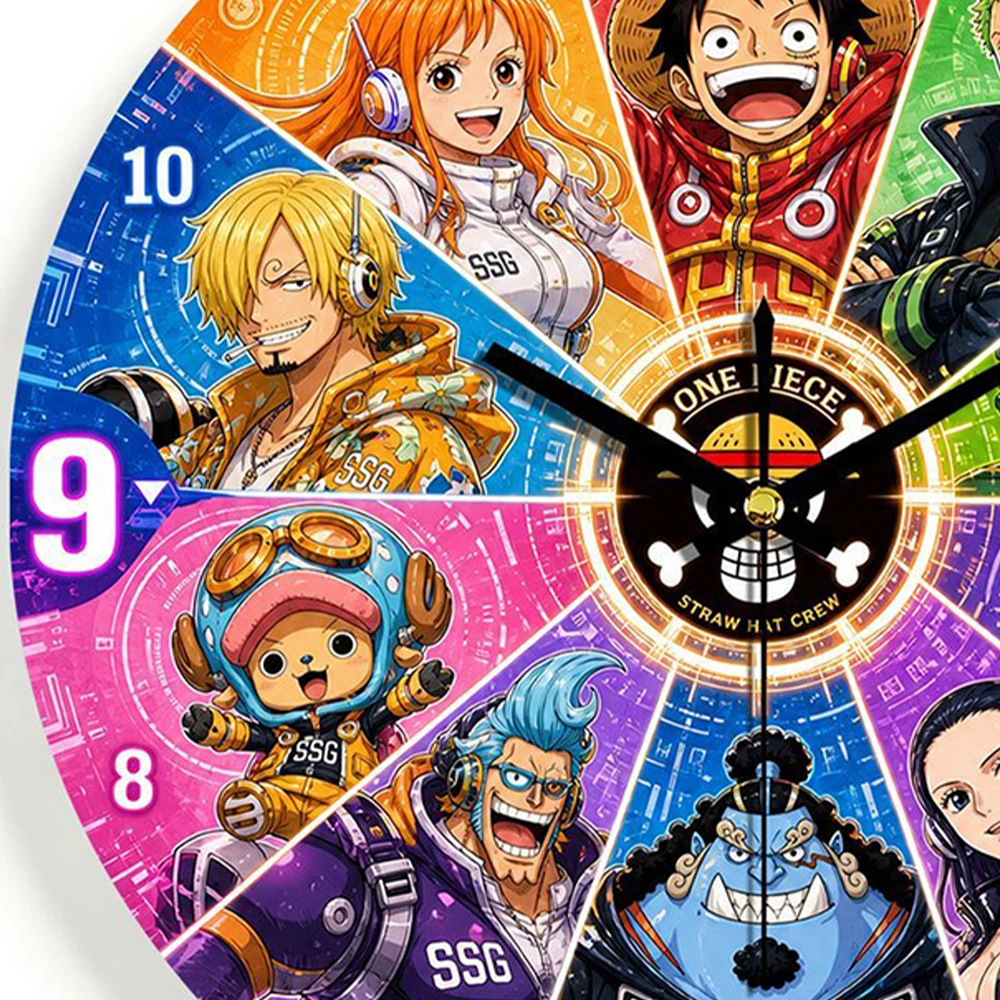 One Piece Luffy Straw Hat Crew Wall Clock Silent Non-Ticking Colorful Quartz Watch Home Decor for Bedroom Living Room Fans Gift view 5
